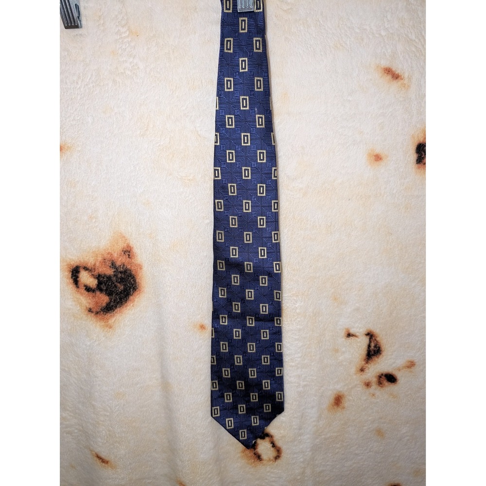 Paul Fredrick Tie Mens OS Blue Gold Geometric Silk Business Formal Necktie